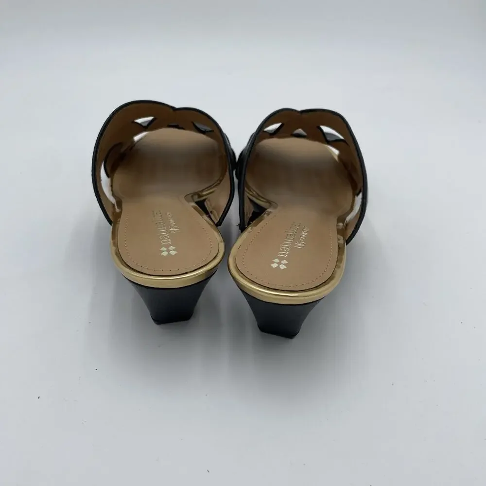 Naturalizer Comfort Women’s 8.5W Berkeley Slip on Sandals Black Gold Trim Fairy